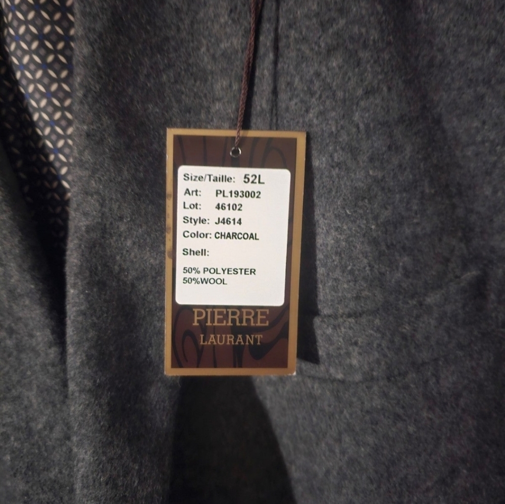 Pierre Laurant Gray Solid Mens 52 Long Charcoal Wool Coat Pl193002 Style J46102